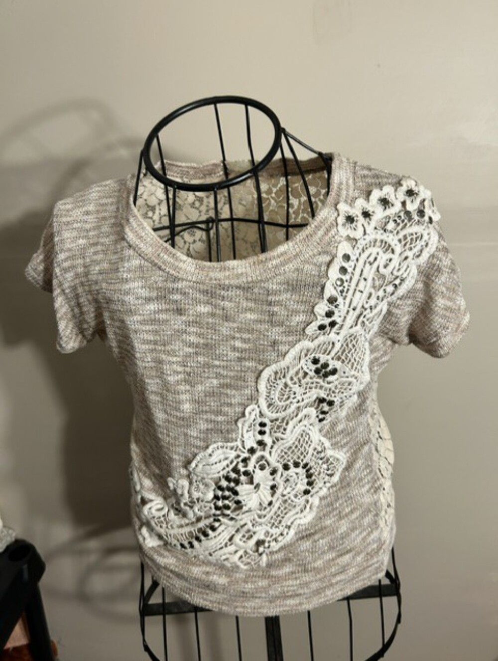 daytrip size  small womens shirt tan lace  casual dress t tee